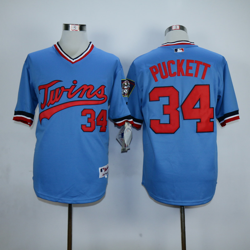 Men Minnesota Twins #34 Puckett Blue Throwback MLB Jerseys1